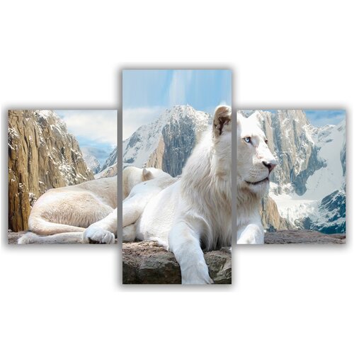Модульная картина для интерьера / Картина Белый лев в горах 120x80 см