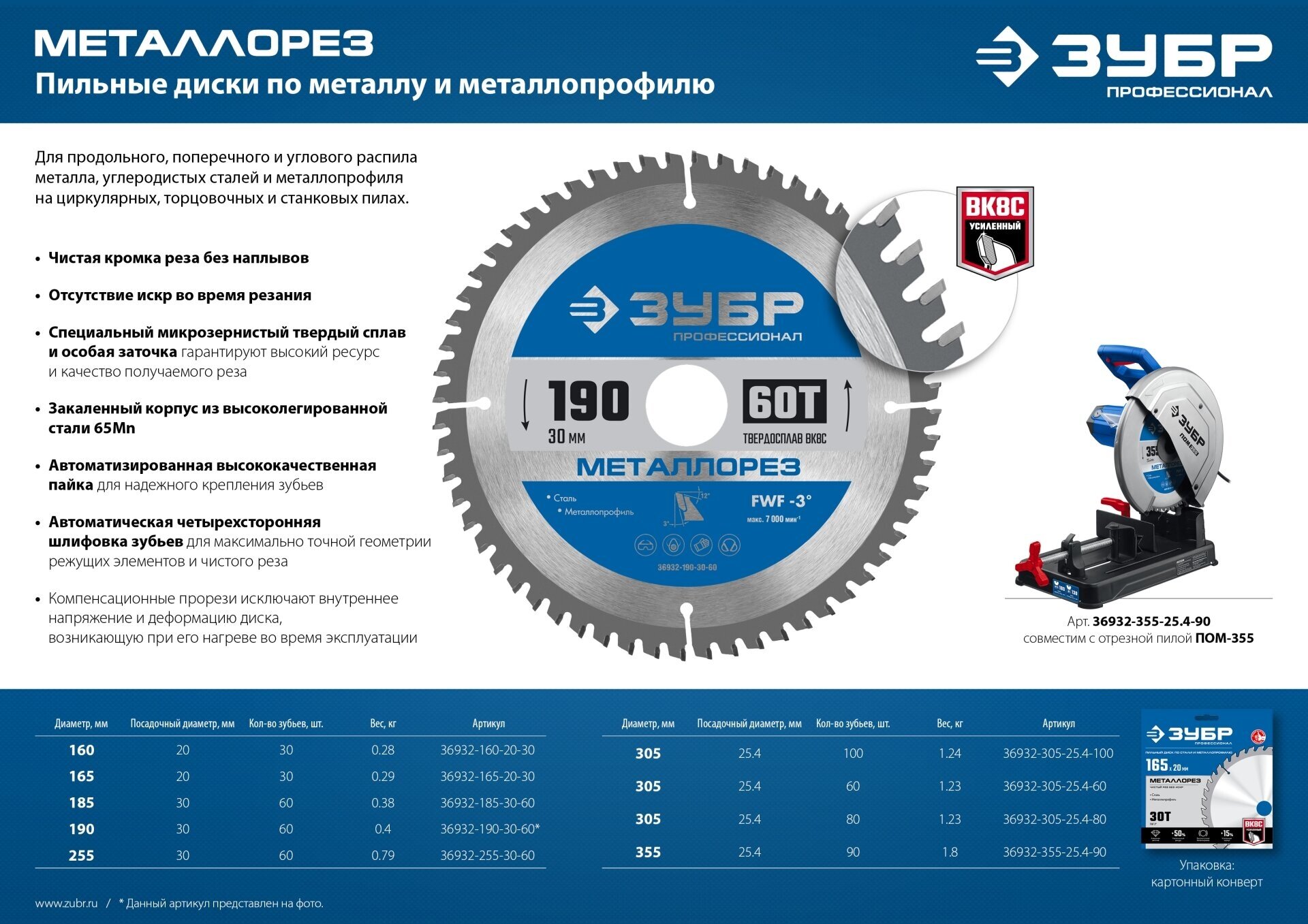 Диск пильный по металлу и металлопрофилю ЗУБР 305х25.4мм 80Т 36932-305-25.4-80 - фотография № 4