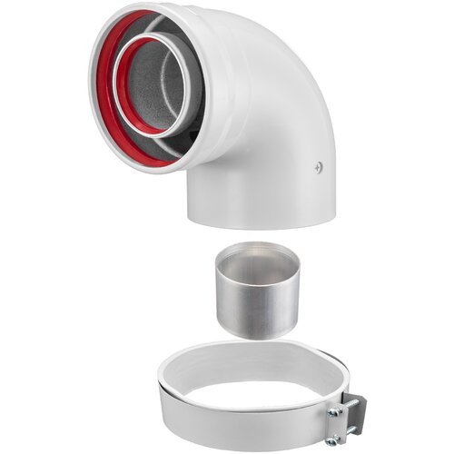 Колено коаксиальное стартовое с хомутом и втулкой (Ø60/100) Угол 90