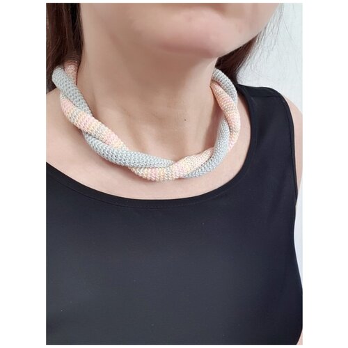 Колье, длина 47 см, серый, розовый