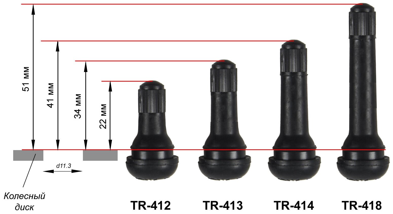Вентиль TR-414C-R бескамерный красный для легковых автомобилей 41 d113 комплект 4 уки