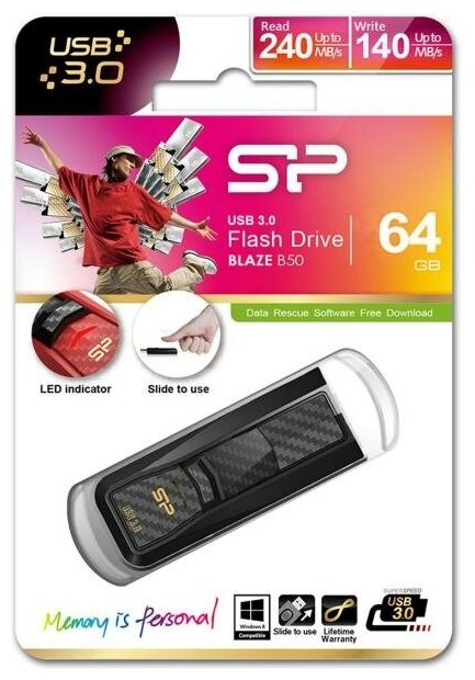 Флешка USB SILICON POWER Blaze B50 16Гб, USB3.0, красный [sp016gbuf3b50v1r] - фото №10