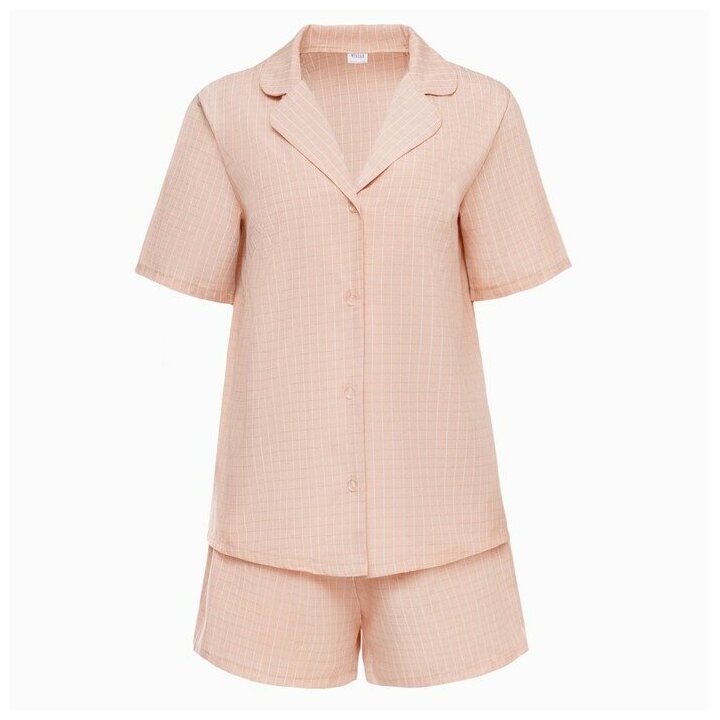Пижама Minaku, рубашка, шорты, короткий рукав, размер 44, розовый, бежевый - фотография № 7