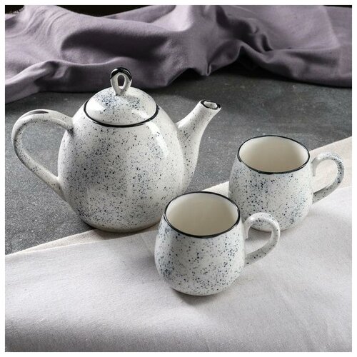 фото Набор чайный "петелька", прованс, глазурь, 3 предмета: чайник 0.8 л, чашки 0.22 л mikimarket