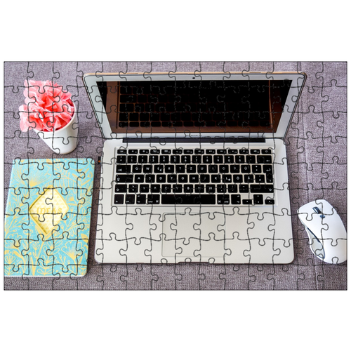 фото Магнитный пазл 27x18см."ноутбук, мышь, на рабочем месте" на холодильник lotsprints