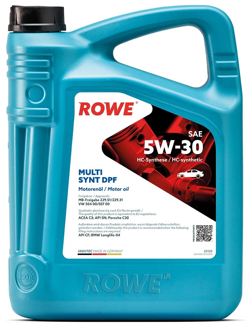 Синтетическое моторное масло ROWE Hightec Multi Synt DPF SAE 5W-30, 5 л