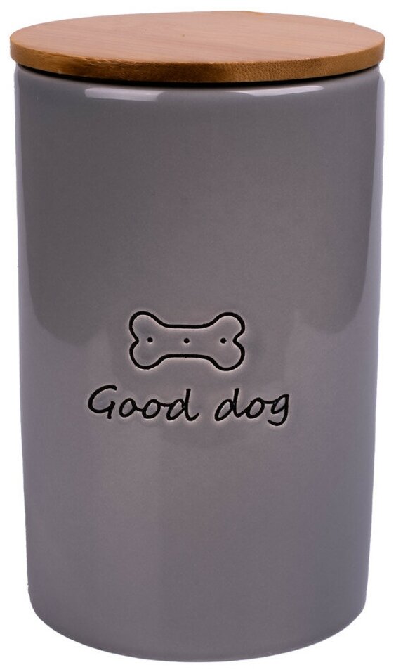 Бокс Mr.Kranch керамический для хранения корма для собак GOOD DOG 850 мл серый - фотография № 2
