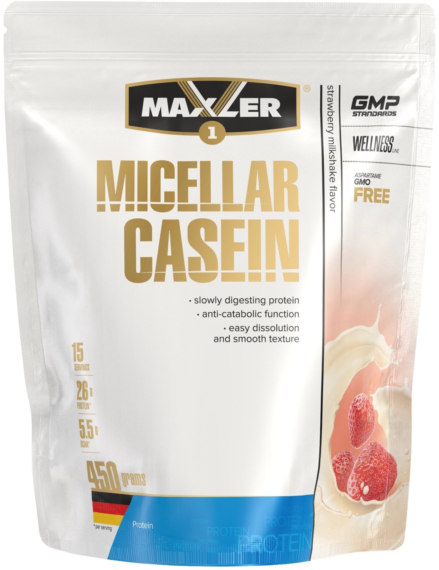 Казеиновый протеин MAXLER Micellar Casein 450 г, Клубника