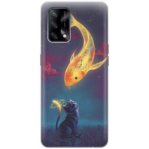 фото Re:pa накладка transparent для oppo a74 с принтом "кот и рыбка"