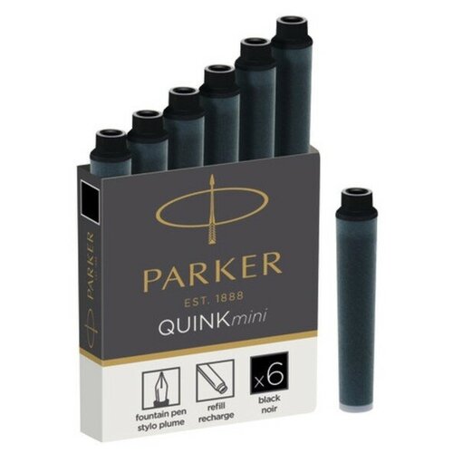 картридж для перьевой ручки parker quink z17 mini черный 6 Набор картриджей для перьевой ручки Parker Quink Mini Cartridges Z17, чёрные чернила