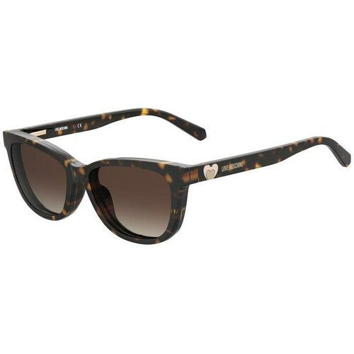 Солнцезащитные очки LOVE MOSCHINO, кошачий глаз, оправа: пластик, для женщин, коричневый