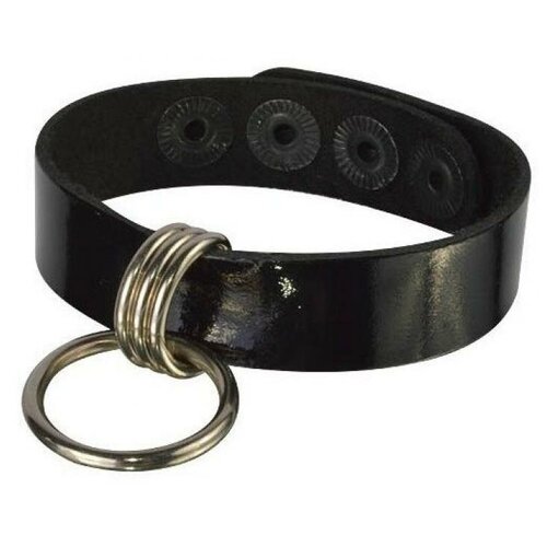 фото Черный лаковый кожаный браслет с подвесным колечком черный sitabella
