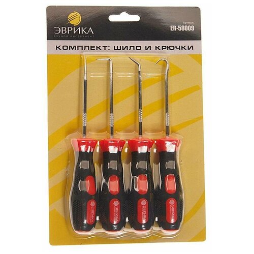фото Набор инструментов 4 предмета шило, крючки (изогнутые 45°, 90°) эврика er-58009