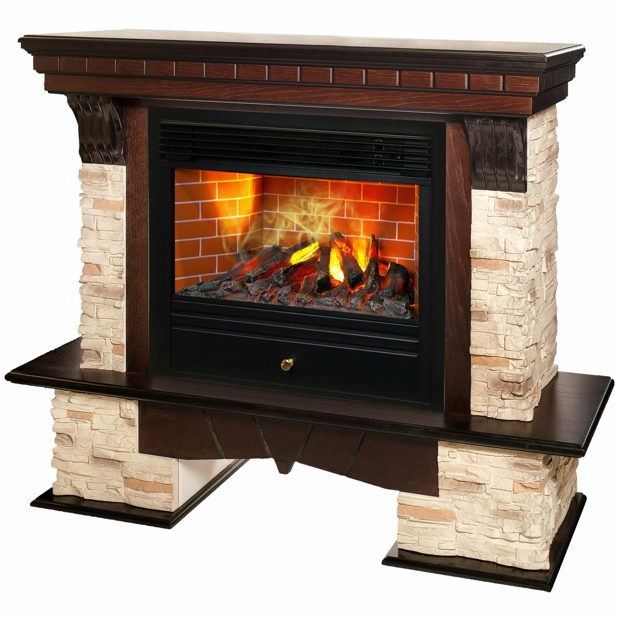 Электрокамин RealFlame Rockland 26 коричневый МДФ c Novara 26 3D, имитация живого пламени 3D, обогрев, звуковой эффект, пульт ду