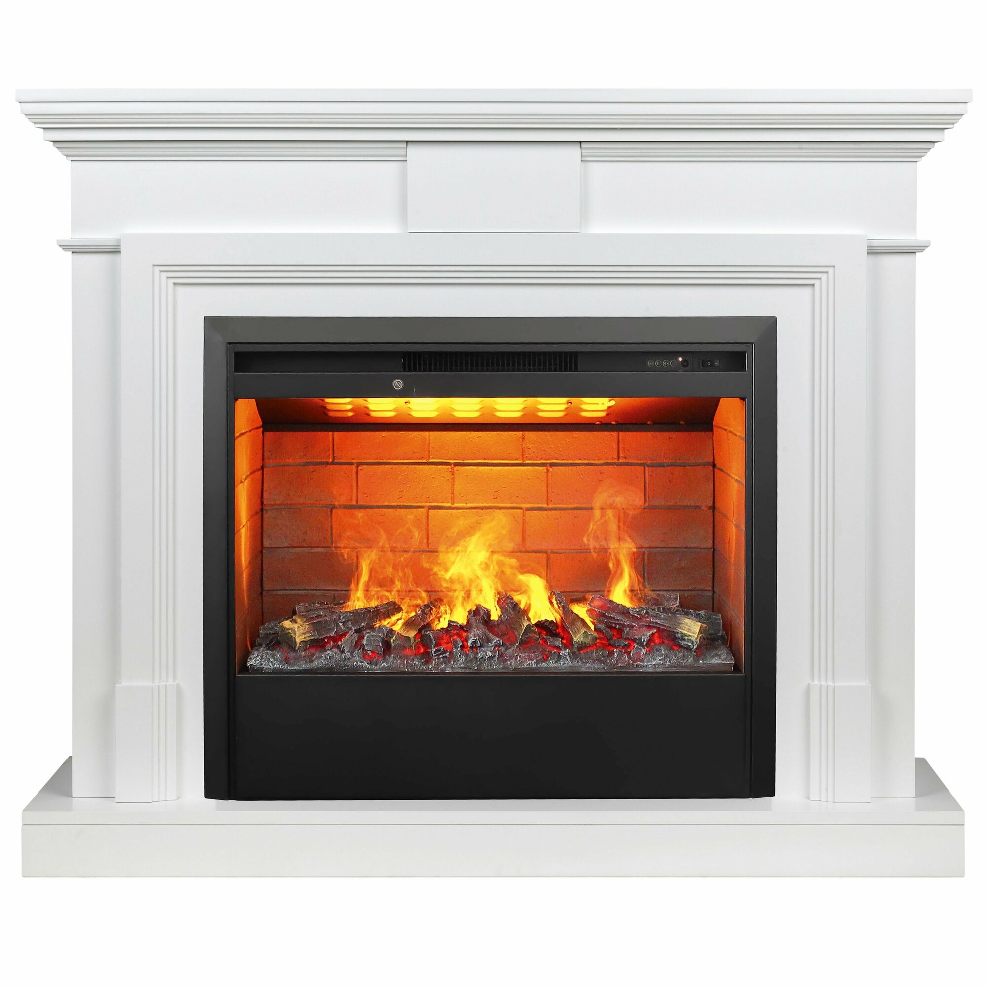Электрокамин RealFlame Marco WT c 3D Helios 26, имитация живого пламени 3D, обогрев, звуковой эффект, пульт ду