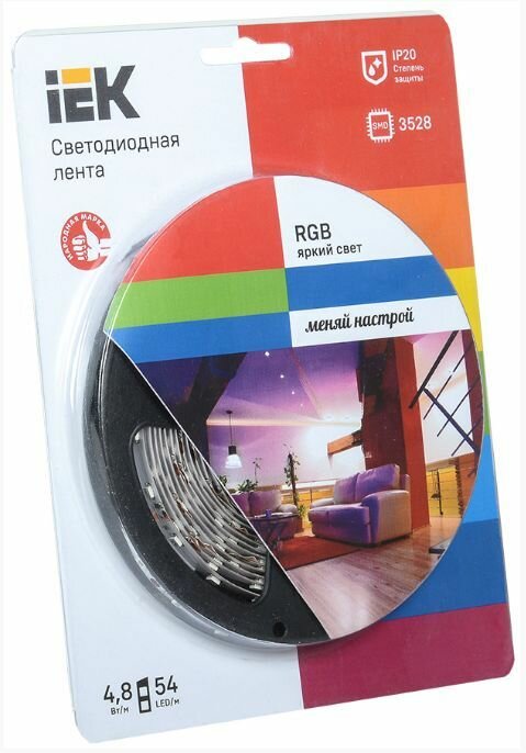 Лента светодиодная 5м блистер LSR-3528RGB54-4.8-IP20-12V IEK-eco, 2 шт