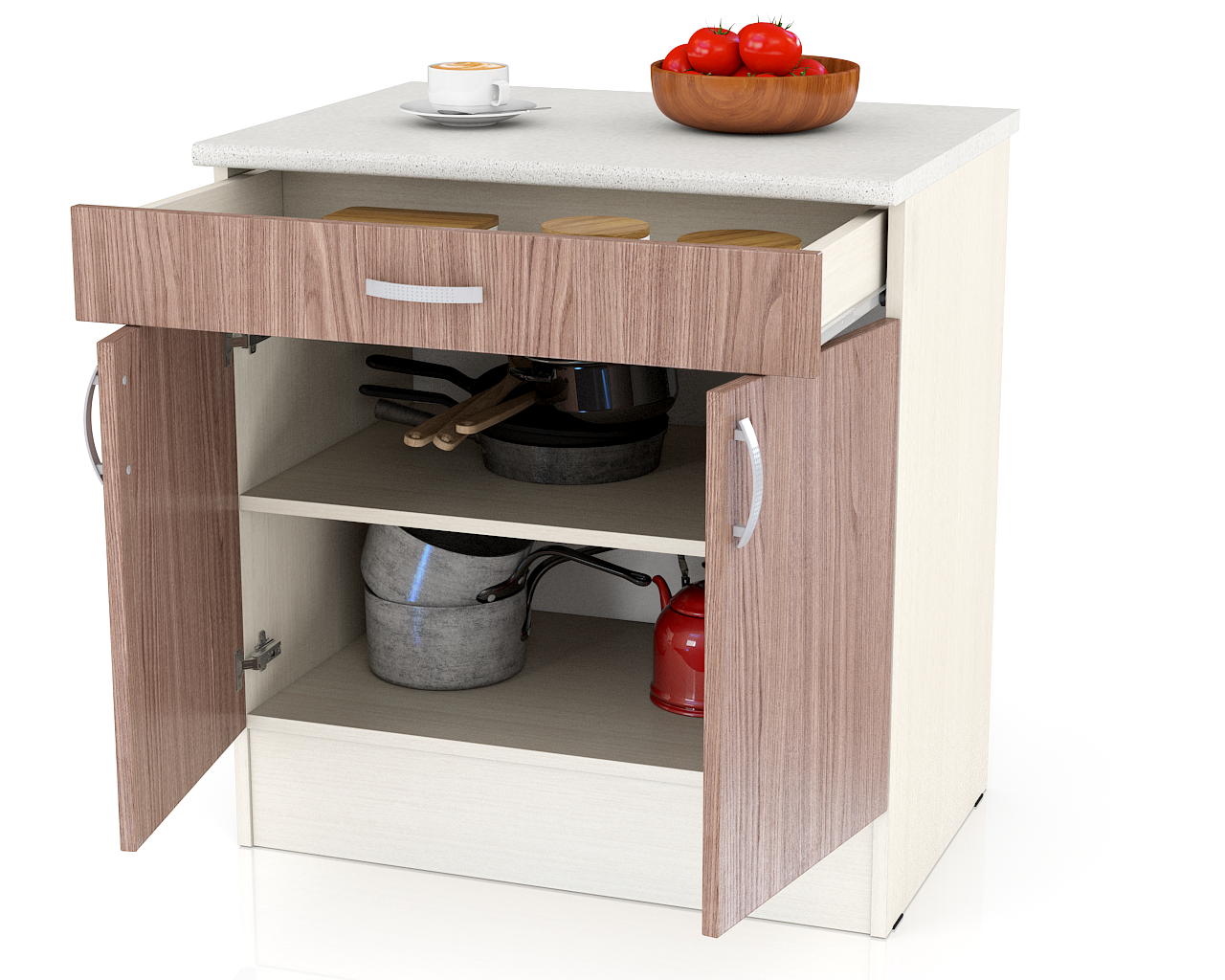Кухонный стол МД-ШН1Я800 Стол с 1 ящиком 80 см, цвет дуб/ясень шимо тёмный, ШхГхВ 80х60х85 см.