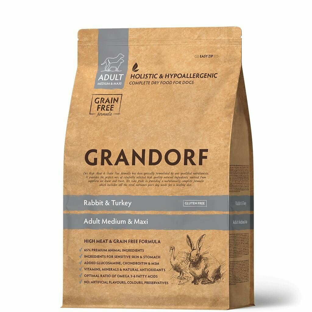 Grandorf Dog Rabbit&Turkey Medium&Maxi 1кг кролик с индейкой для собак средних и крупных пород