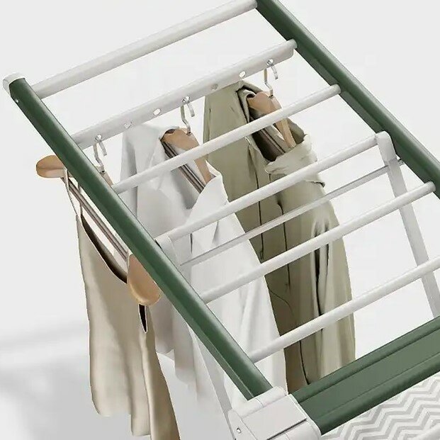 Большая металлическая складная напольная сушилка для белья и одежды на колесиках на балкон - фотография № 3