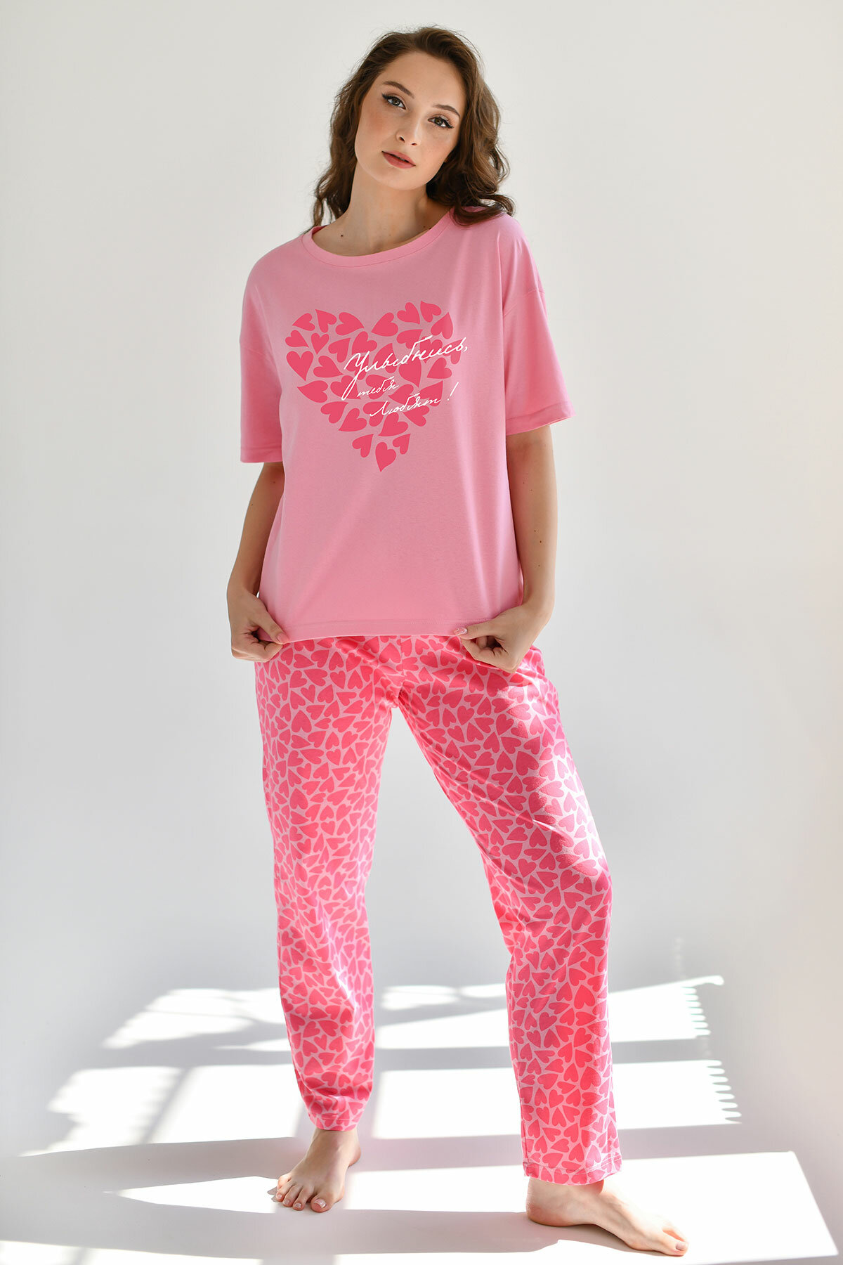 Пижама Оптима Трикотаж, футболка, брюки, короткий рукав, карманы, размер 50, розовый - фотография № 5