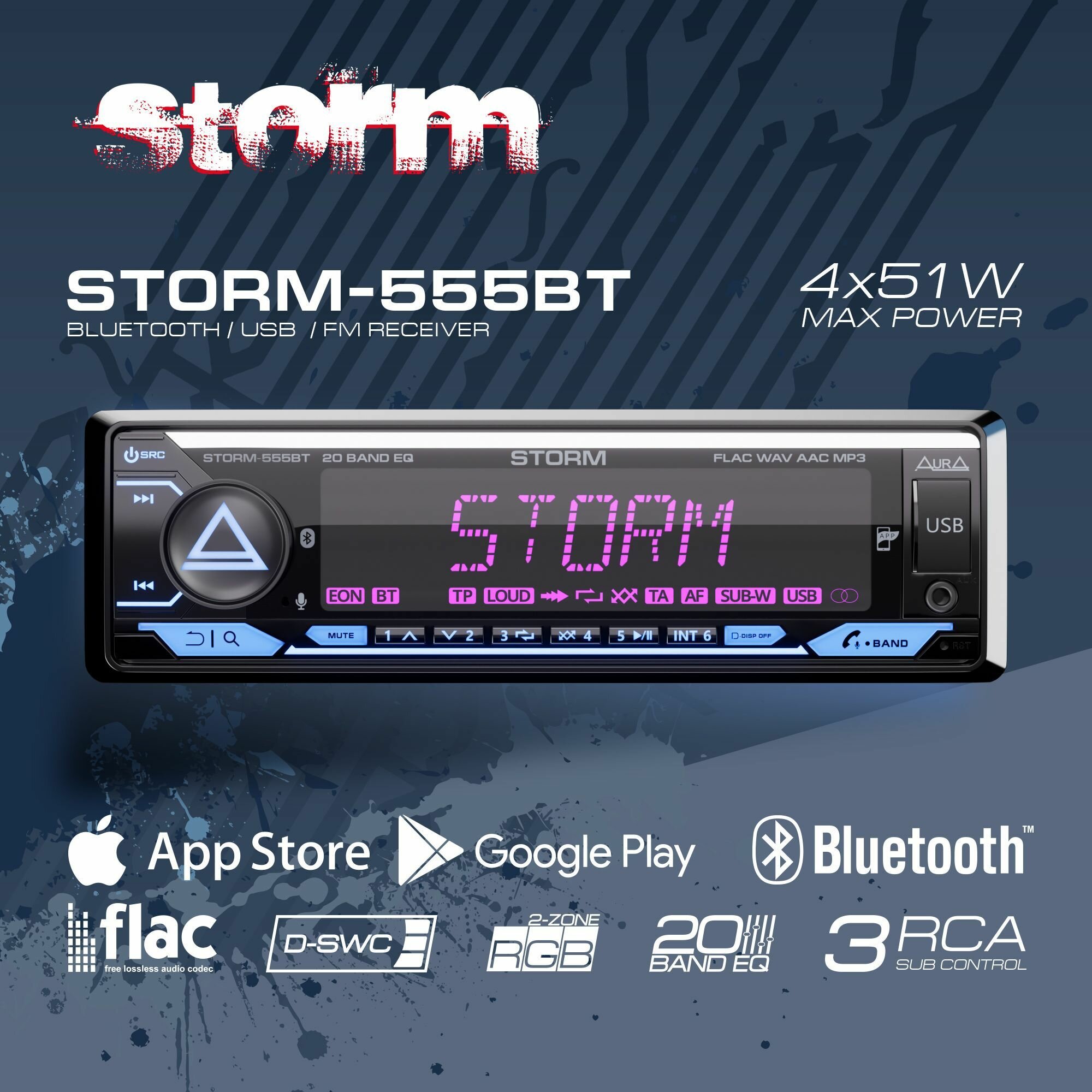 Автомобильный USB/BT ресивер AurA STORM-555BT