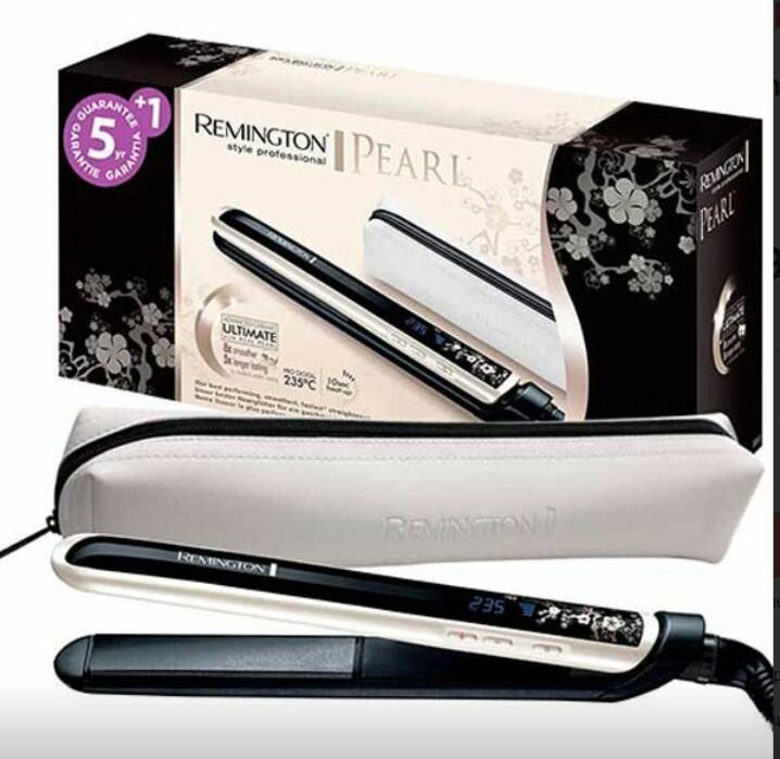 Выпрямитель для волос Remington Pearl S9500, керамика с жемчужным покрытием; ЖК дисплей; 150C-235C; плавающие пластины; блокировка кнопки нагрева, чехол