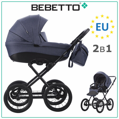 фото Универсальная коляска bebetto erness (2 в 1), синий, цвет шасси: черный