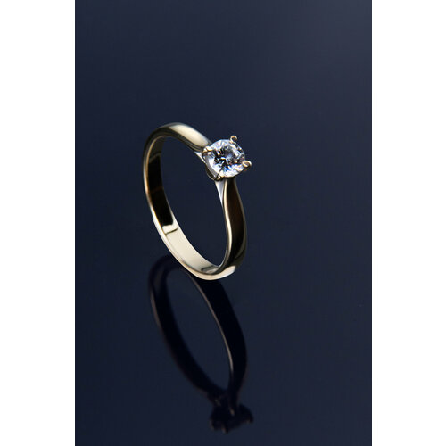 фото Кольцо помолвочное фамильные бриллианты кольцо золотое с единственным бриллиантом, белое золото, 585 проба, бриллиант, размер 17, желтый