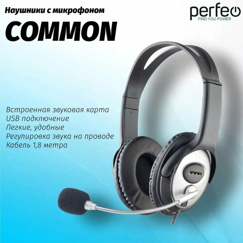 Гарнитура компьютерная Perfeo USB Common кабель 18м 180000₽