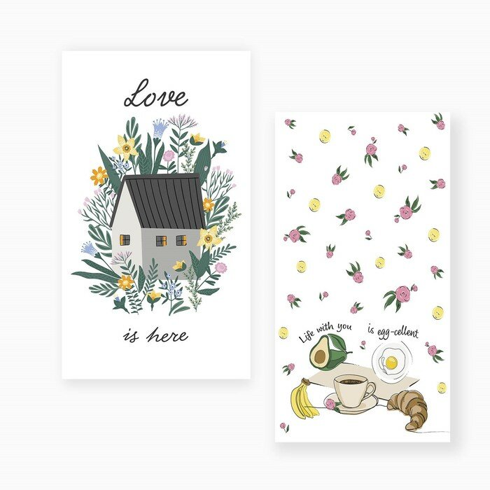 Набор кухонных полотенец Доляна "Love" 2 шт, 28х46 см, рогожка, 100% хлопок, 160г/м2