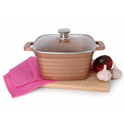 Delfi Кастрюля квадратная гранитная с крышкой, 2 предмета, жаровня, сотейник 4,5 литра