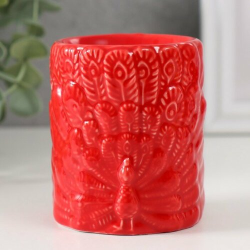 Аромалампа керамика Павлин красная 7х7х8,5 см