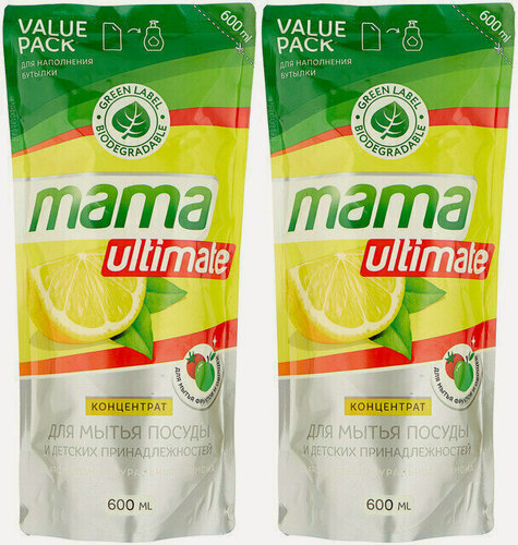 Изображение товара Mama Lemon Концентрированный гель для посуды и детских принадлежностей Ultimate Лимон, 600 мл, 2 шт/