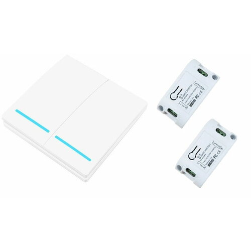 Комплект - Беспроводной выключатель 2-канальный RF 433Mhz белый RF2W 2 Радиореле одноканальное D01R 1785₽