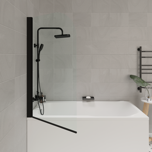 Изображение товара Шторка для ванной PARLY F04B (130x75), профиль черный, стекло прозрачное