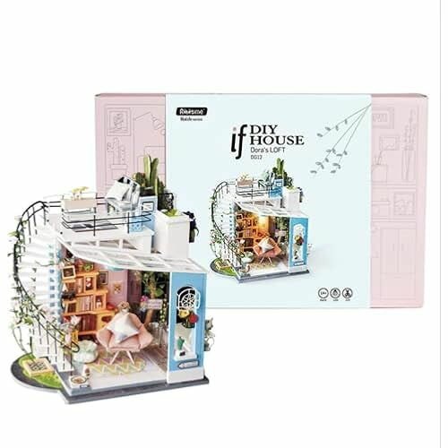 Robotime DG12 Rolife Dora's Loft Миниатюрный кукольный домик из дерева, металла, ткани и картона 23 x 16 x 26 см, 248 деталей