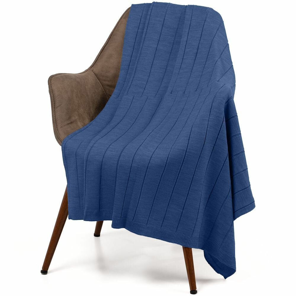 Плед вязаный на диван подарочный интерьерный новогодний 110х170 Bambolay синий