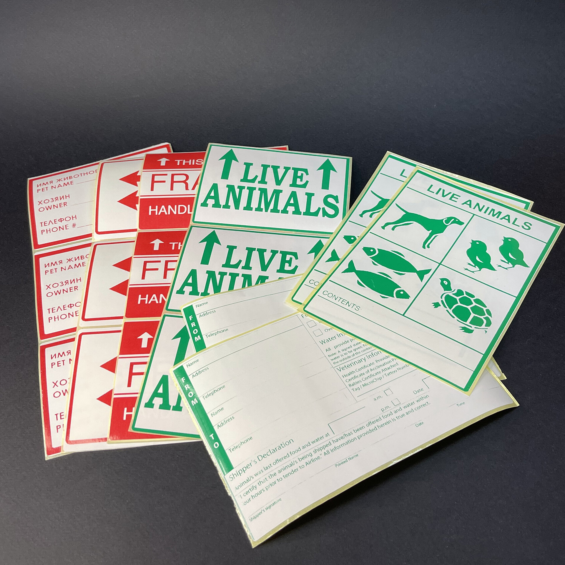 Наклейки "Живые животные" для переноски "Live animals" для маркировки в самолёт
