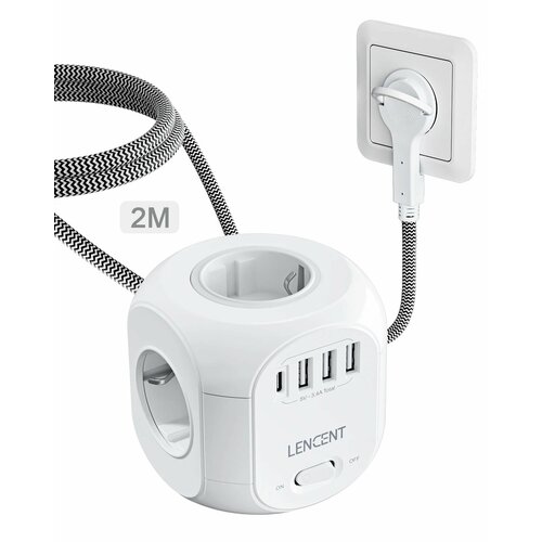 Датчик SL-805E-F удлинитель с розетками и USB портами, 4AC 3U1C 2M Flat, Вилка европейского стандарта