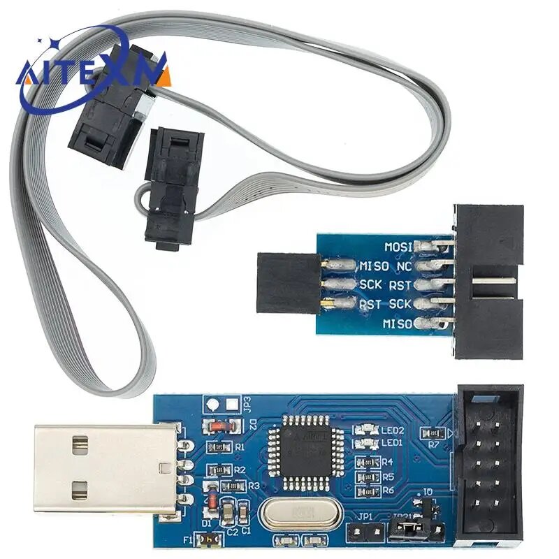 USB-программатор USBASP USBISP AVR, USB ATMEGA8 ATMEGA128 ATtiny/CAN/PWM 10-контактный проводной модуль «сделай сам» + 10-контактный на 6-контактный адаптер, 1 SET — фото 1