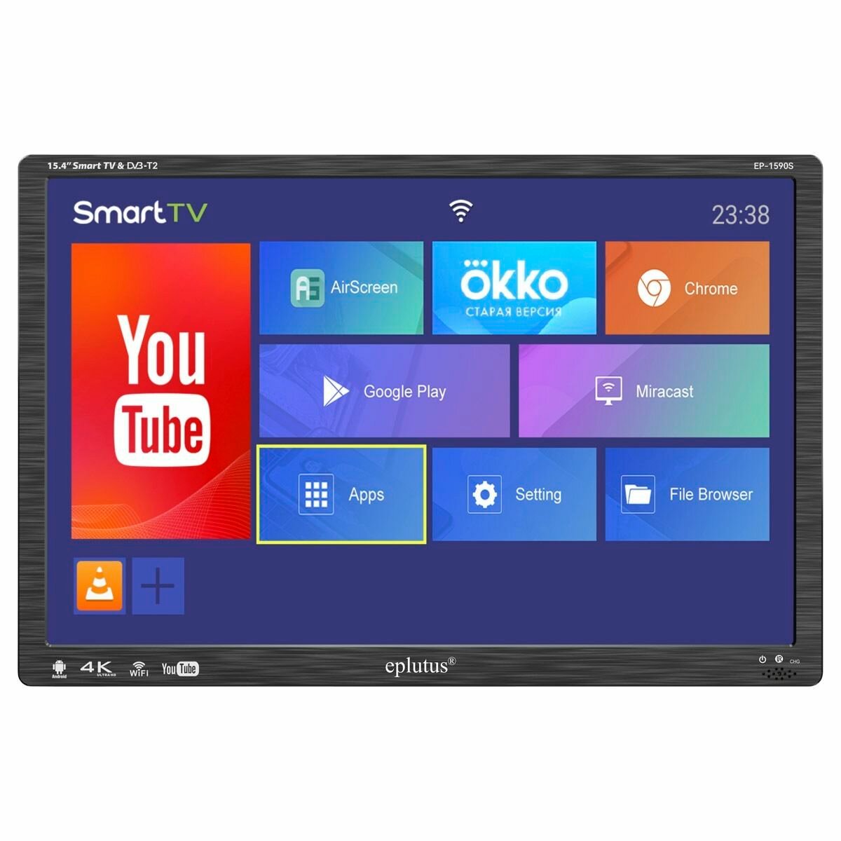 Смарт телевизор с цифровым тюнером DVB-T2 Eplutus 15.4" LED Android Smart TV EP-1590S — фото 1