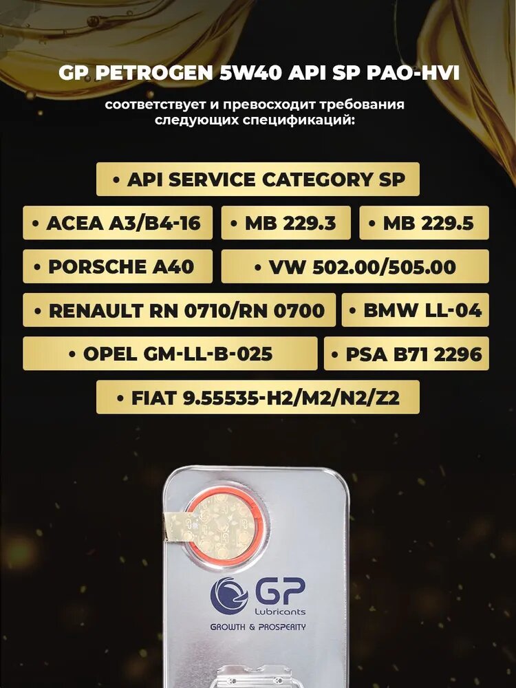 Обзор: General Petroleum PETROGEN FULLY SYNTHEIC 5W40 SP PAO Масло моторное, Синтетическое, 4 л
