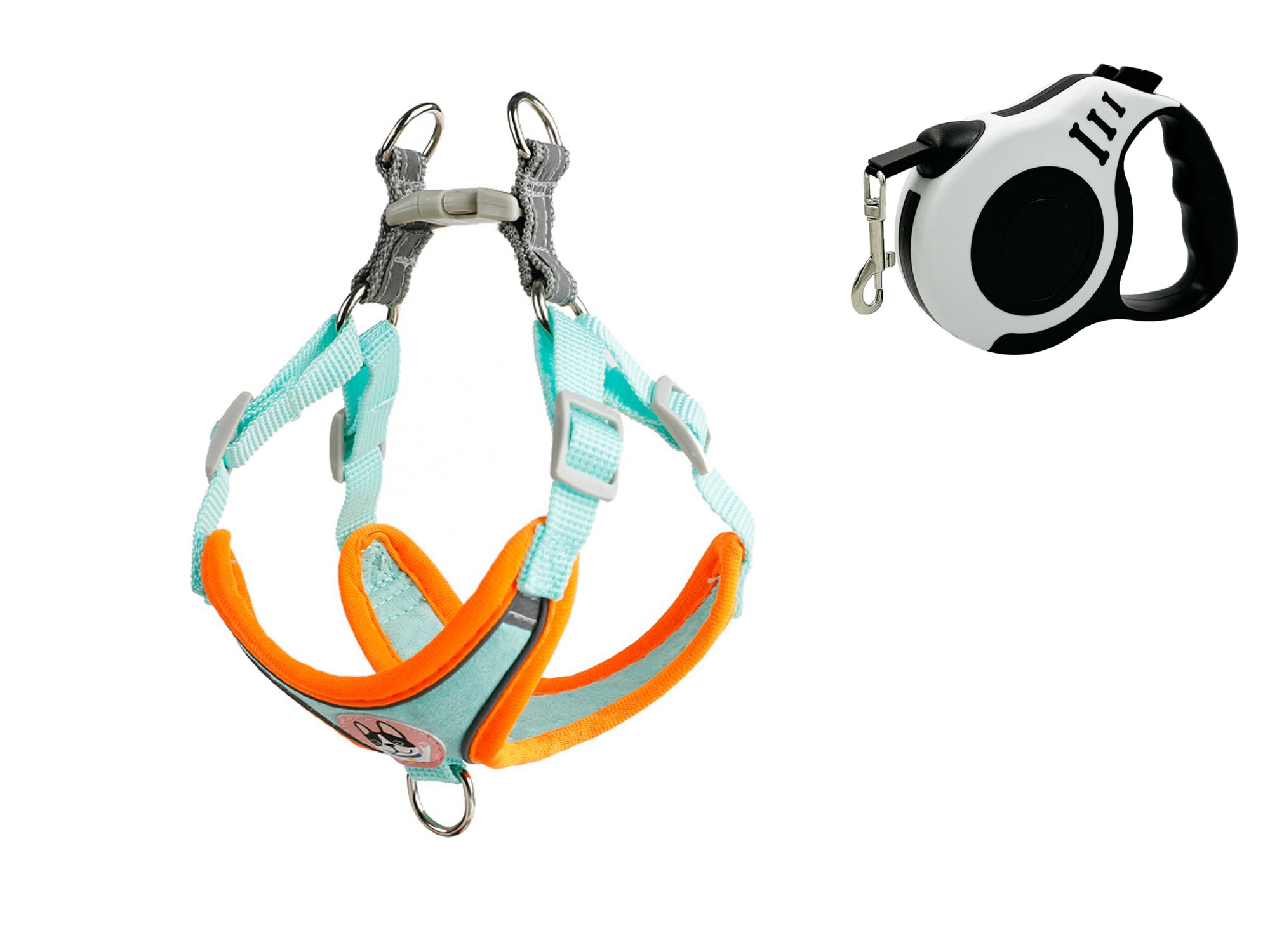 Шлейка для собаки или кошки с вытягивающимся поводком рулетка длиной 3 метра размер S бирюзовый