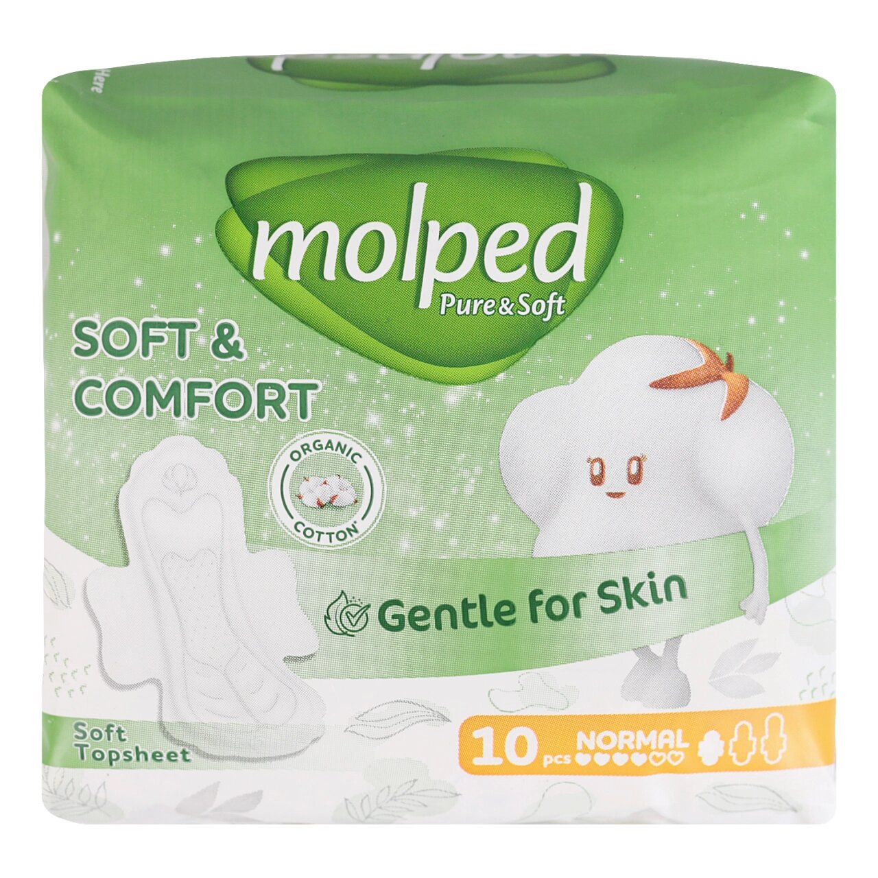 Прокладки гигиенические Molped Pure&Soft, normal, 10 шт, ультратонкие c крылышками