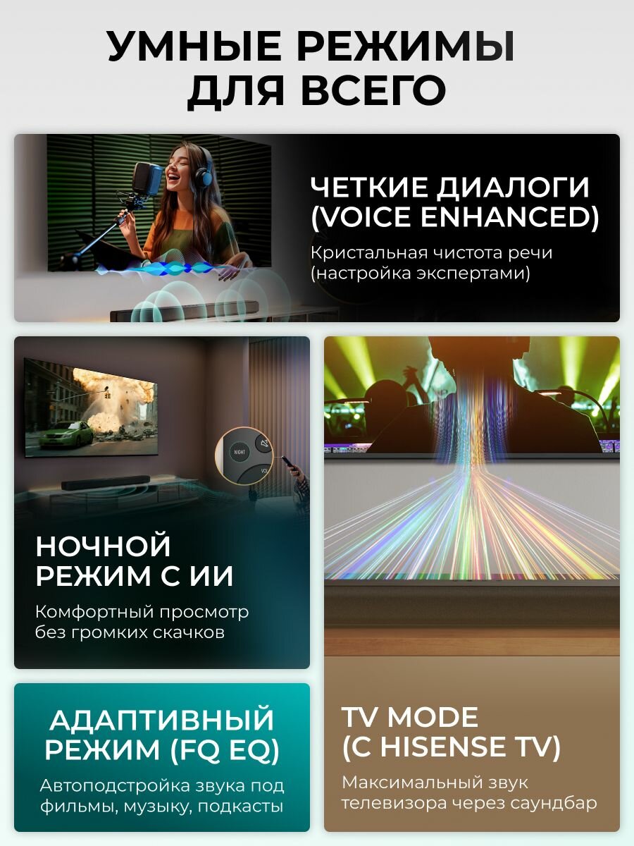 Саундбар для телевизора Hisense HS1000, Dolby Digital Plus 7.1 и DTS Virtual: X, режим TV Mode, Bluetooth 5.3 — фото 1