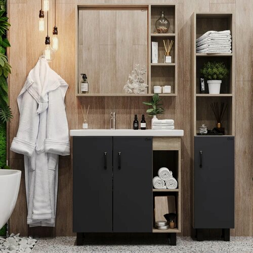 Изображение товара Мебель для ванной комнаты Onika Тимбер 80.10 R, серая, дуб сонома