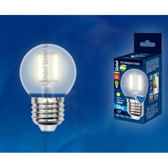 Светодиодная лампа Uniel LED-G45-6W/WW/E27/FR PLS02WH