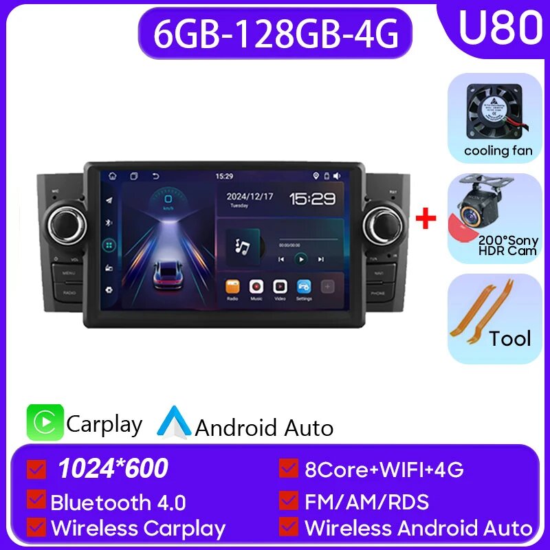 Автомобильное радио Android 15, для FIAT Grande Punto Linea 2007-2012, мультимедийная 6G-128G-CAM
