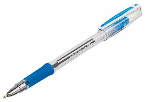 Ручка шариковая масляная с грипом BRAUBERG "i-Rite GT SKY", синяя, голубые детали, узел 0,4мм,143299