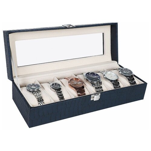 фото Шкатулка для часов / шкатулка / шкатулка для хранения часов / кожаная шкатулка, темно-синий geek life